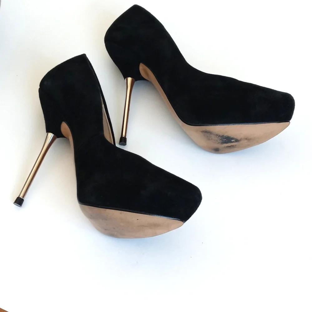 Zara Women’s Elegant Black Leather Suede Steel Chrome 5” Platform Heels 38 (7.5)